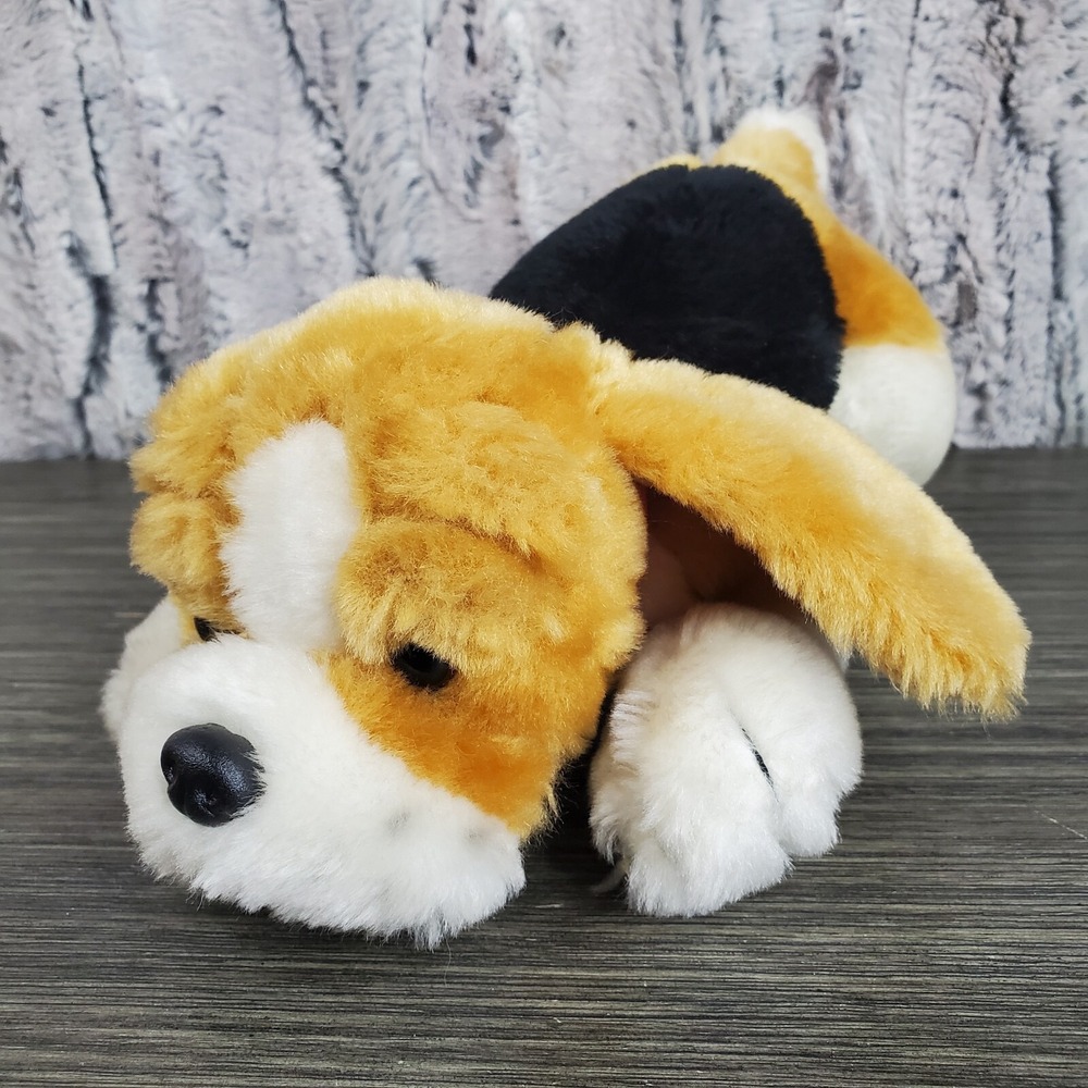 Calplush 11" Laying Beagle Plush Puppy Dog Stuffed Animal With Red Collar